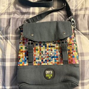 Onyx and Green Crossbody Recycled Newspaper
